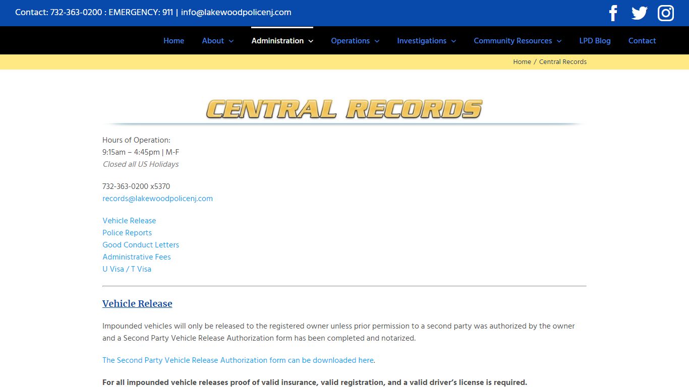 Central Records » Lakewood Police Department